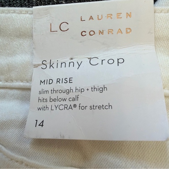 NWT Lauren Conrad Jeans Women’s Size 14 Ivory White Mid Rise Skinny Crop Calf - Picture 8 of 10
